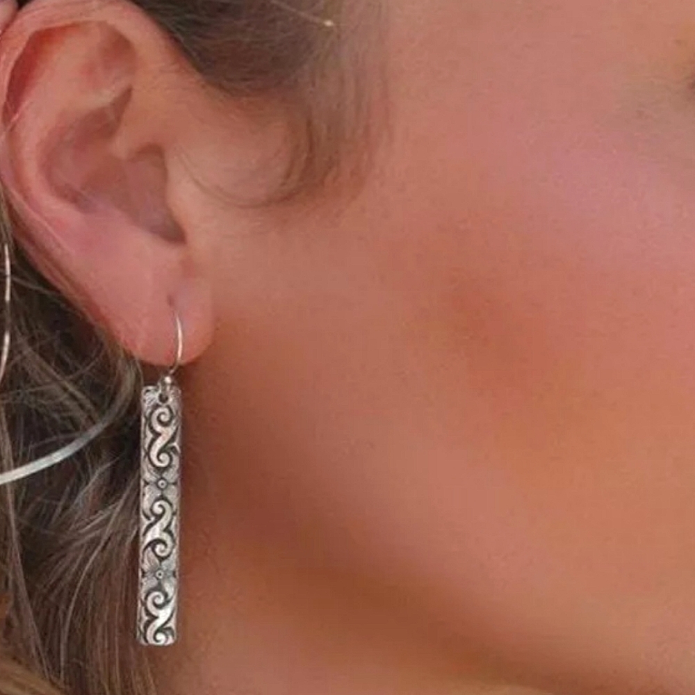 Vintage Antiqued Oxidized Bali Silver Swirl Filigree Design Hook Wire Earrings